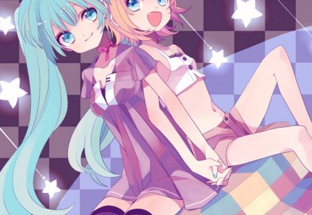 ~Forever Friends~ - vocaloid, anime, rin kagamine, friends, hatsune miku, stars