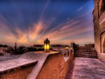 terrace in the desert at twilight