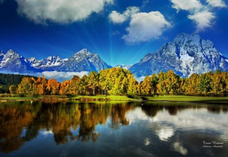 Trees Retreat - sky, abstract, trees, water, fantasy