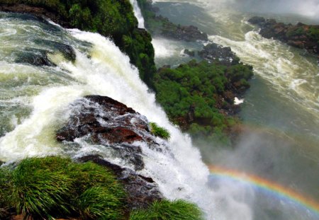 Above Iguasu Falls - nature, rainbow, waterfalls, trees