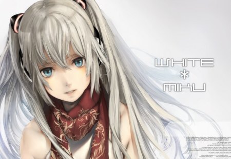 White * Miku - female, hot, anime girl, simple, anime, miku, cute, hatsune miku, sexy, girl, twintails, long hair, vocaloids, hd, hatsune, plain, vocaloid, white hair