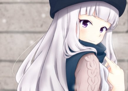 Takane Shijou - hat, anime, anime girl, female, hot, sweater, girl, cap, long hair, white hair, hd, cute, sexy, close up, silver hair