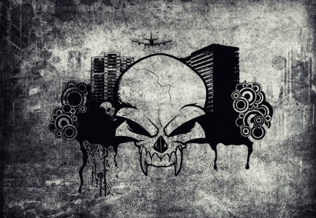 Evil Skull - skull, city, evil, texture, gothic