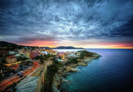 Beautiful View - sky, clouds, city, sea, nature