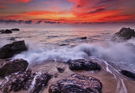 Ocean Waves - beach, ocean, sky, clouds, splendor, ocean waves, sunset, sea, nature, waves