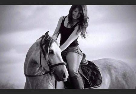 girl on a spaniard horse - girl, horse, people, animals