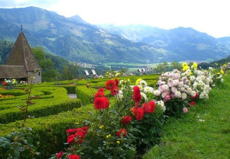 Beautiful Green Garden - garden, beautiful, flowers, fields, nature, green