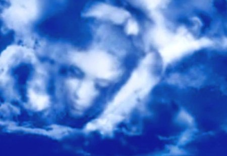 Day dreams - face, shapes, sky, blue, clouds