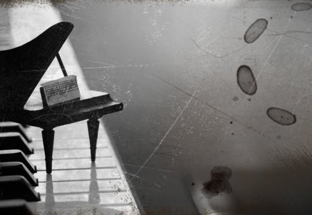 Piano - piano, music, black, white, toy