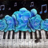 Blue Roses and Piano Keyboard