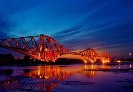 Scotland - pretty, blue, romantic, amazing, evening, night, light, reflection, dark, lake, nice, sky, water, beautiful, Scotland, lovely, river, dusk, bridge