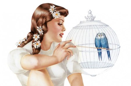 Daisy and a couple of parakeets by Alberto Vargas