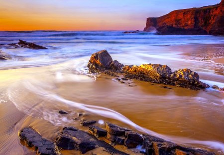 OCEAN VIEW - beach, waves, sea, sunrise, stones, rocks