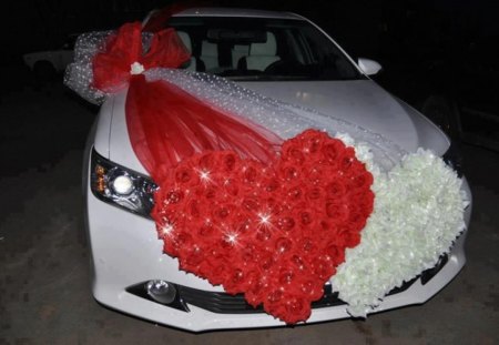 â™¥loveâ™¥ - white, red, car, flowers, hearts