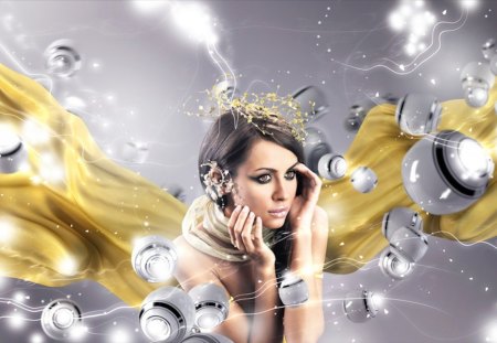 Floater - balls, orbs, floating, gold, woman