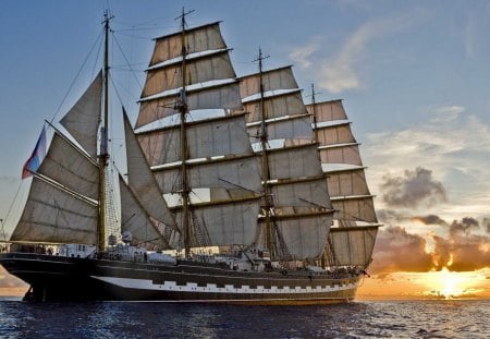 Sunset - sailing ship