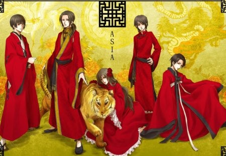 Asia - anime, female, guy, long hair, boy, male, short hair, oriental, animal, red, hetalia, anime girl, hot, girl, chinese, brown hair, tiger, cute, sexy