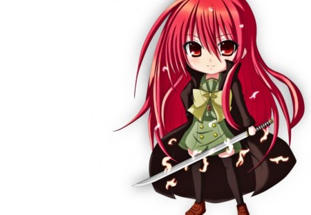 Shana - sword, cute, plain, hot, anime girl, girl, redhead, shana, sparks, red eyes, white, blade, weapon, simple, kawaii, anime, hd, red hair, long hair, sexy, chibi, female