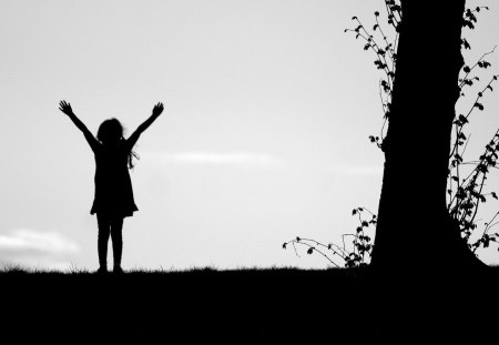 yeah ... - silhouette, girl, photography, wp, bw, black, yoy, white, happy