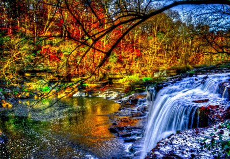 AUTUMN RIVER FALLS - river, forest, autumn, falls