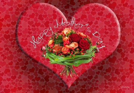 .♥.♥.♥. Happy Mothers Day .♥.♥.♥. - abstract, heart, collage, Child, bouquet, flowers, red, Mothers Day, Love, Mother, hearts