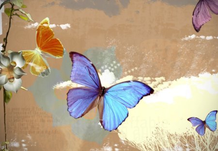 Flying Free - art, flowers, butterflies