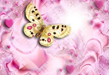 Pastel Pink - butterfly, hearts, pastel pink