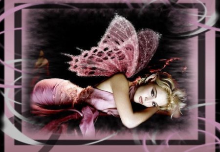 Fairy in Pink - fairy, framed, pink