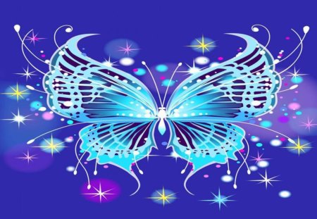 Blue Flair - butterfly, sparkles, art, blue