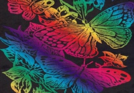 Rainbow Butterflies - flowers, rainbow, butterflies