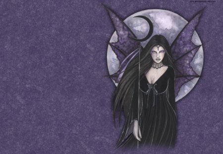 Gothique Faerie - moon, wings, goth, gothic, faerie, winged, full moon, fairy, scepter