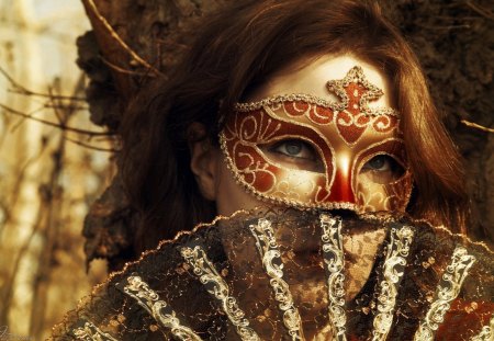 Woman - redhead, mask, woman, masquerade, eyes