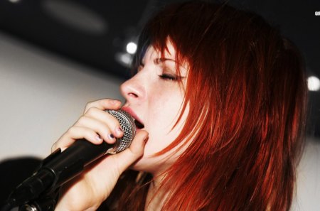 hayley - sing, girl, redhead, microphone