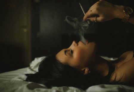 Smoke - woman, cigarette, sexy, girl, hot, female, smoke, brunette