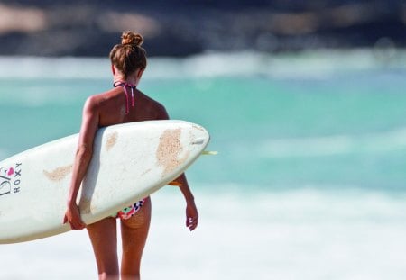 surfer girl - beach, surfer, girl, sea