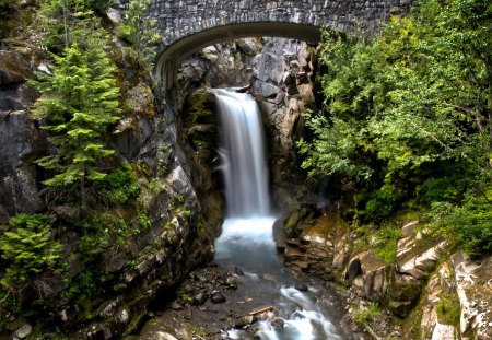 bridge waterfalls - waterfalls, forest, tree, bridge