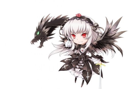 Suigintou - anime, female, wing, angel, dragon, suigintou, plain, hd, chibi, weapon, rozen maiden, anime girl, hot, girl, sword, simple, red eyes, blade, white, wings, cute, adorable, sexy