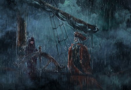 Pirates - painting, pirate, cg, rain