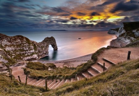 Ocean beach - clouds, water, fields, beach, beautiful, landscape, tair, ocean, photo, nature, stair