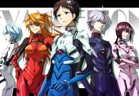 Neon Genesis Evangelion - female, hot, ayanami rei, rei ayanami, anime girl, ayanami, neon genesis evangelion, cool, anime, team, cute, short hair, handsome, male, genesis, sexy, girl, long hair, eva, evangelion, hd, rei, boy, bodysuit, group, friend, guy