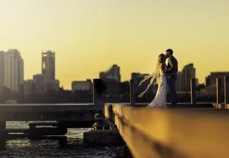 weddings kiss - sunset, evening, wedding, kiss, couple