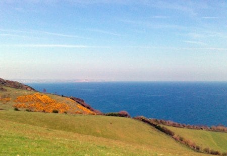 Maidencombe, looking towards Exmouth - oceans, fields, sea, devon, coast