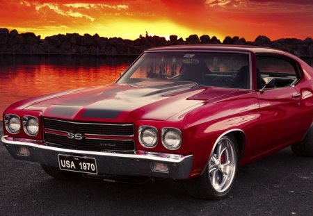 A red chevrolet chevelle ss - Chevelle SS, Car, Red, Cheverolet