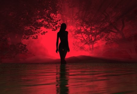 Red Silhouette - woman, silhouette, girl, photography, wallpaper, fantasy, reflection, red, beautiful