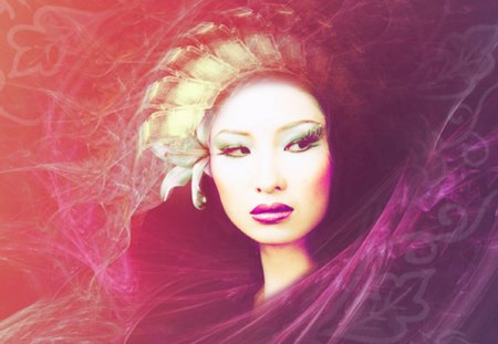 Exotic Beauty - woman, girl, wallpaper, japanese, asian, face, art, purple, fine, beautiful, digital