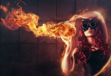 Fire Girl - fire, digital, wallpaper, beautiful, photoshop, girl, woman, art