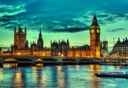 london house of parliment hdr - river, tower, hdr, palace, dusk, bridge