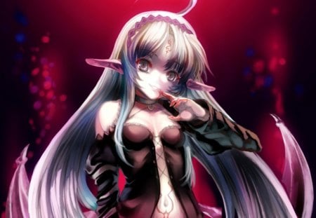 Succubus - blood, anime, female, ears, evil, long hair, dark, succubus, horror, hd, creepy, anime girl, hot, girl, sinister, cute, sexy, eerie