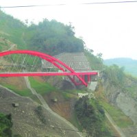 Red bridge in the high mountain