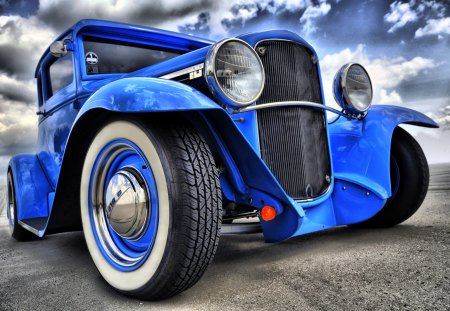 Hot Rod - tuned, oldie, blue, oldtimer, wheels